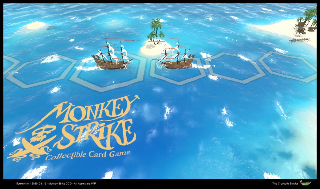 Screenshot of the game prototype Monkey Strike, showing two ships on the playing field